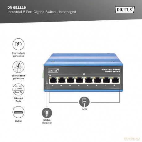 DIGITUS Switch Ind. 8-Port Gigabit