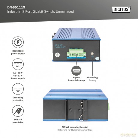 DIGITUS Switch Ind. 8-Port Gigabit
