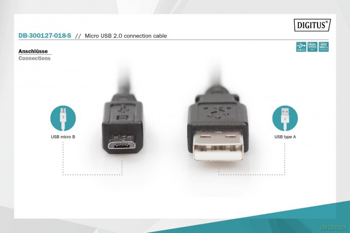 DIGITUS USB 2.0 Anschlusskabel Typ A -mi
