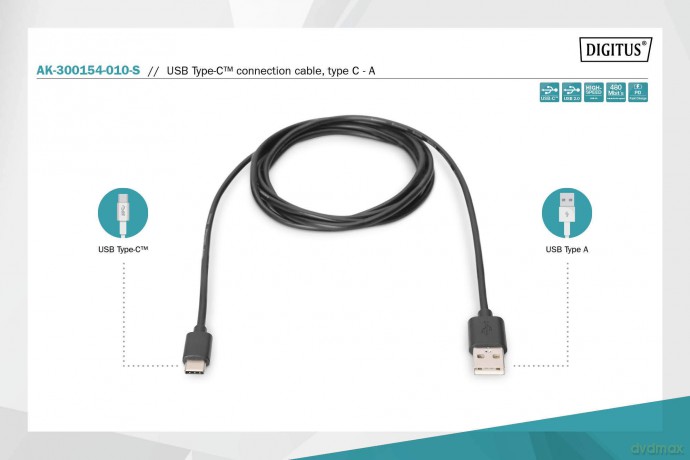 DIGITUS USB 2.0 Anschlusskabel Typ C -A