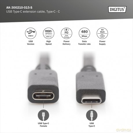 DIGITUS USB 2.0 Verlngerungskabel Typ C