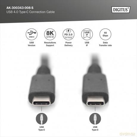 DIGITUS USB 4.0 Typ-C Anschlusskabel 0,8