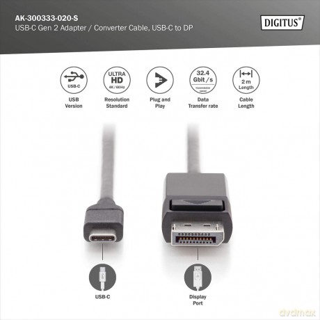 DIGITUS USB C Adapterkabel Typ C -DP 32,