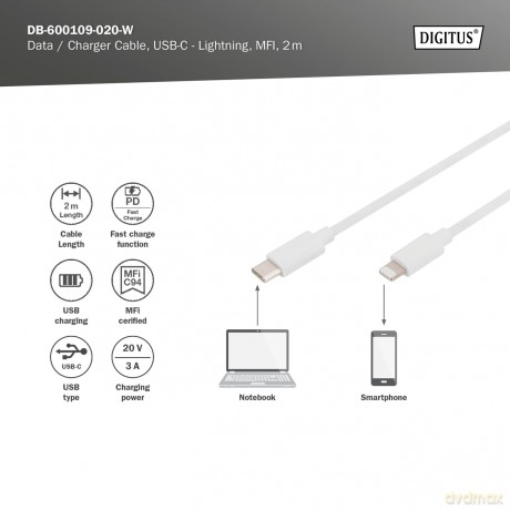 DIGITUS USB Kabel USB-C St. -> Lightning