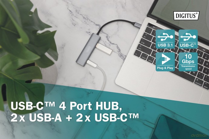 DIGITUS USB-C-Hub 4-Port 2.1->2xA3.12xC