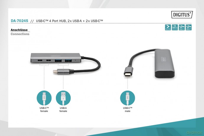 DIGITUS USB-C-Hub 4-Port 2.1->2xA3.12xC
