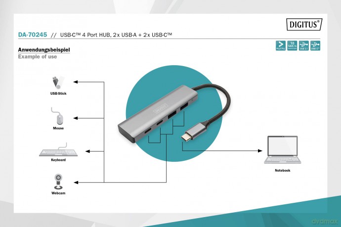 DIGITUS USB-C-Hub 4-Port 2.1->2xA3.12xC