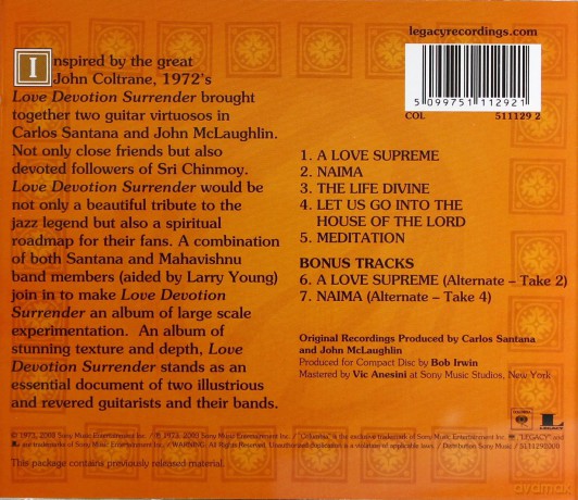 Carlos Santana & Mahavishnu: Love Devotion Surrender [CD]