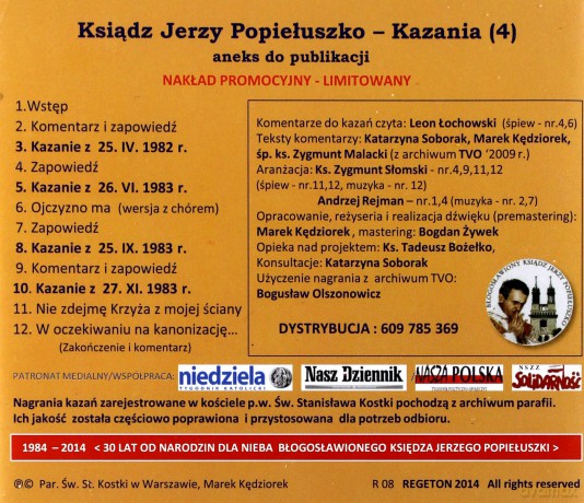 Ksiądz Jerzy Popiełuszko - kazania 4 [CD]
