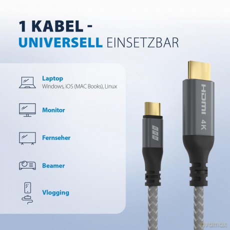EFB USB-C auf HDMI Kabel 4K30Hz 1,8m gra