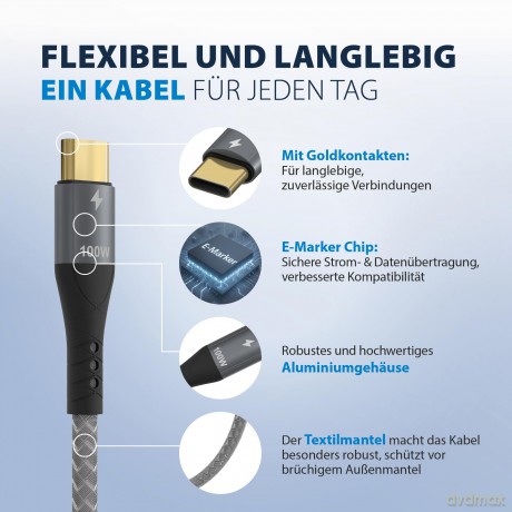 EFB USB-C Kabel 100W PD 3.0 5A E-Marker