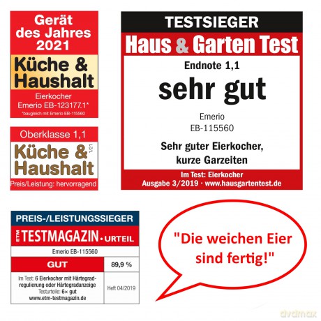 Emerio Eierkocher,6 Eier,Licht-/Deutsche