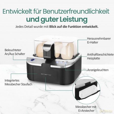 Emerio Eierkocher,6 Eier,Licht-Deutsche