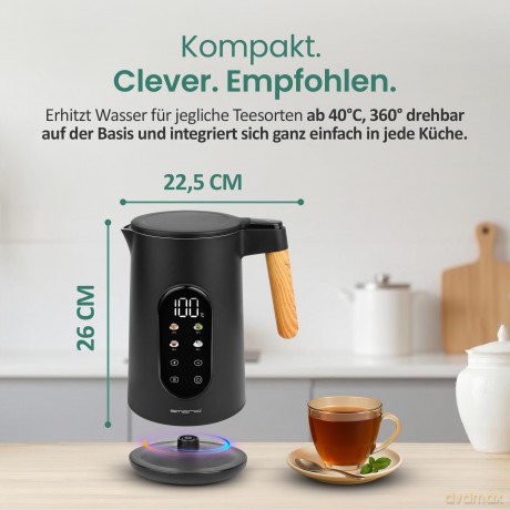 Emerio Wasserkocher 1,7 l Holzgriff, sch