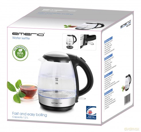 Emerio Wasserkocher, 1.2L, Glas, BPA-fre