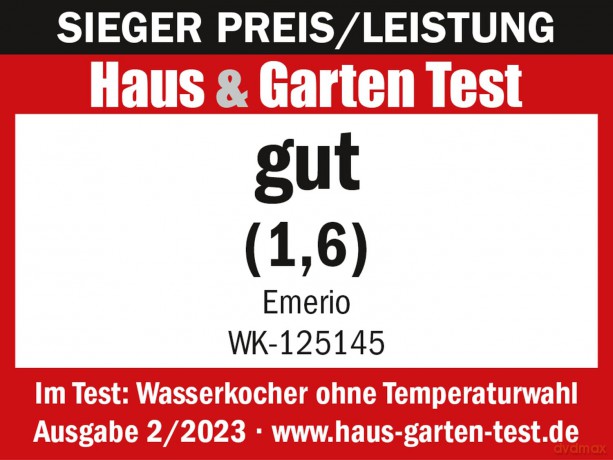 Emerio Wasserkocher, 1.2L, Glas, BPA-fre