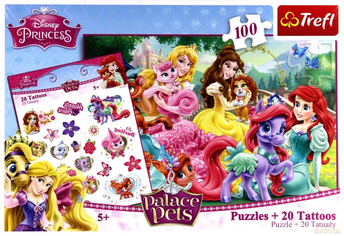 TREFL 100 el. Księżniczki I Ich Przyjaciele + Tatuaże [PUZZLE]