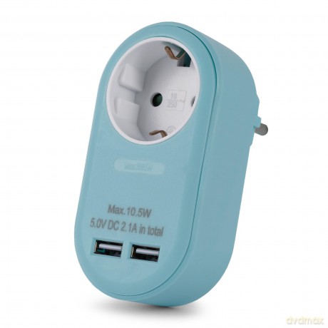 Entac Steckdosenadapter 2x USB-A blau