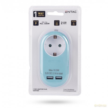Entac Steckdosenadapter 2x USB-A blau