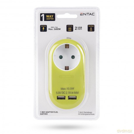 Entac Steckdosenadapter 2x USB-A lime