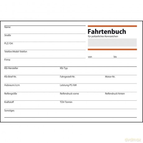 Fahrtenbuch Pkw,A6quer,40Blatt [KSIĄŻKA]
