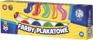 Farby plakatowe 12 kolorów, 20 ml + 2 kolory gratis (złoty, srebrny)