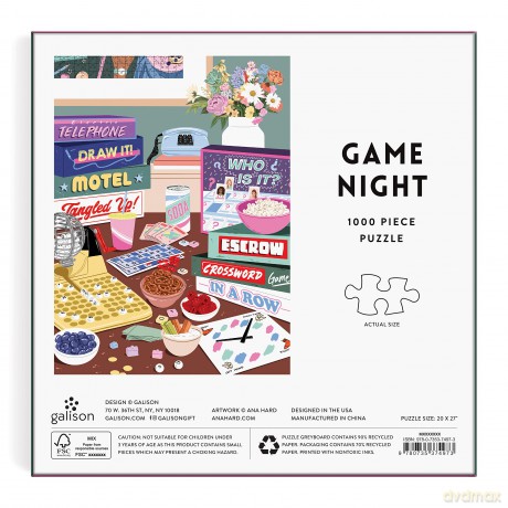 Game Night 1000 Piece Puzzle in Square Box [KSIĄŻKA]