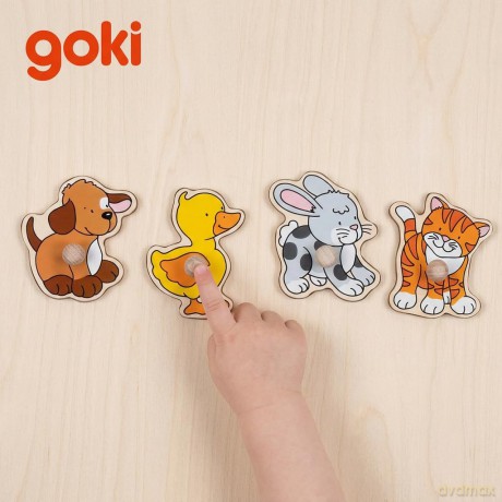 Goki Houten Noppenpuzzel Hond Eend Konijn Poes