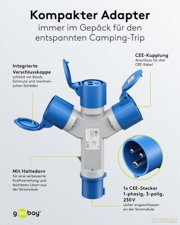 Goobay: goobay Camping 3-fach CEE-Verteiler blau