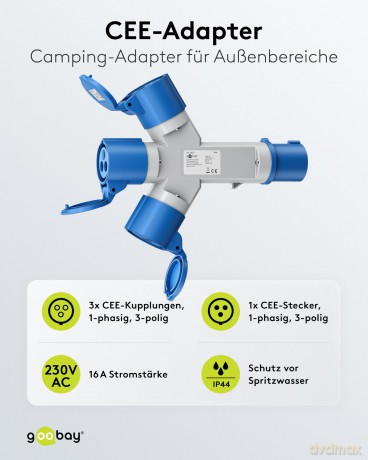 Goobay: goobay Camping 3-fach CEE-Verteiler blau