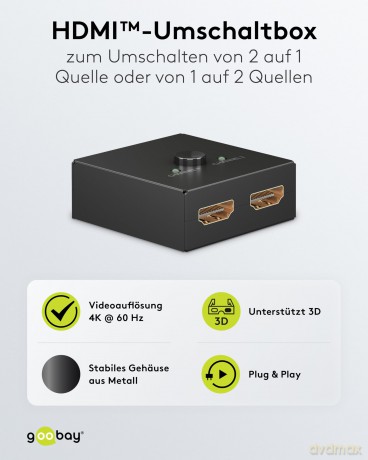 goobay Manuelle HDMIâ˘-Umschaltbox 2 auf