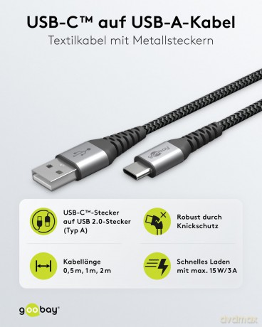 goobay USB 2.0 A/USB C Kabel 0,5 m schwa