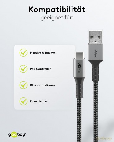 goobay USB 2.0 A/USB C Kabel 2,0 m schwa