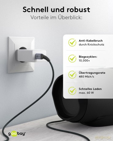 goobay USB C Kabel 0,5 m schwarz, grau