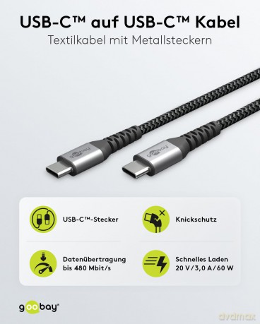 goobay USB C Kabel 0,5 m schwarz, grau