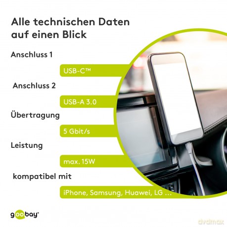 goobay USB C/USB 3.0 A Kabel 2,0 m schwa
