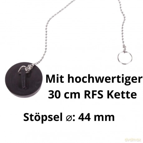Gootsteendop 44 mm + RVS ketting 30 cm