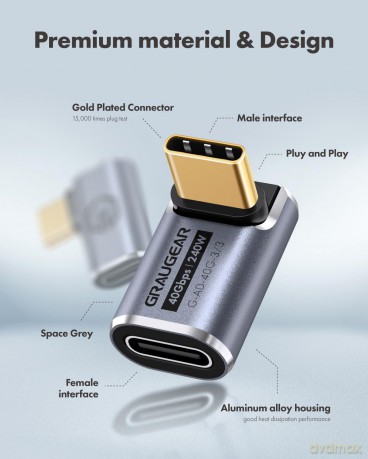 GRAUGEAR 40Gbps USB-C Adapter Aluminium