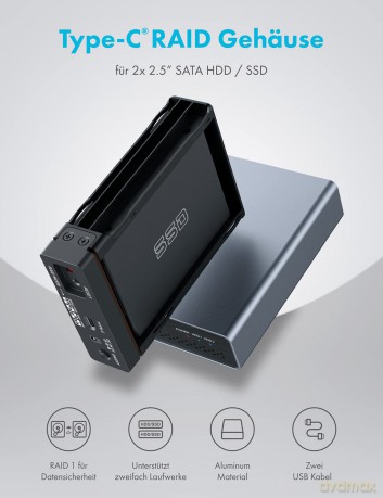 GRAUGEAR externes Raid Gehuse 2x2,5"H