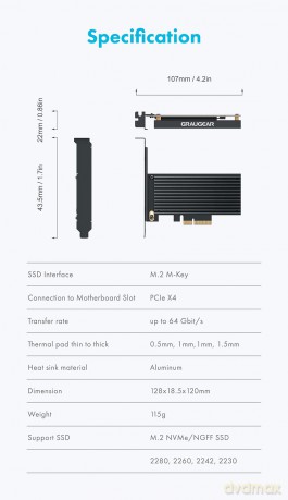 GRAUGEAR PCI Card M.2 PCIe 4.0 Card fźr