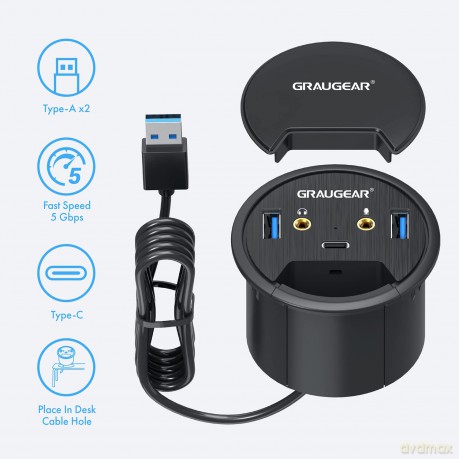 GRAUGEAR USB 3.0 Tisch Hub mit Audio- un