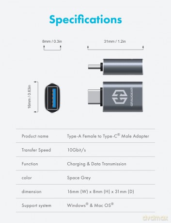 GRAUGEAR USB 3.2 Gen2 Adapter Type-A zu