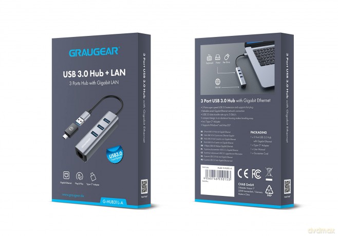 GRAUGEAR USB-HUB 3x USB 3.0 Ports Type-A