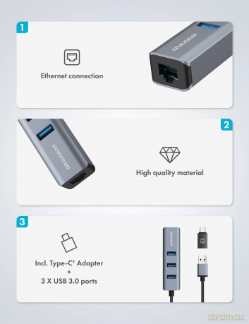 GRAUGEAR USB-HUB 3x USB 3.0 Ports Type-A