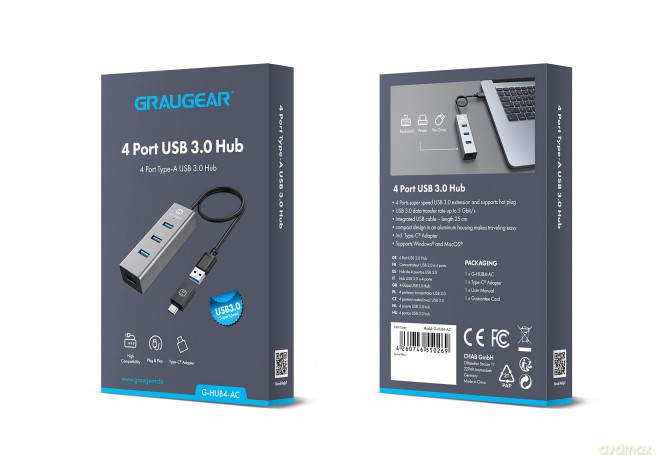 GRAUGEAR USB-HUB 4x USB 3.0 Ports Type-A