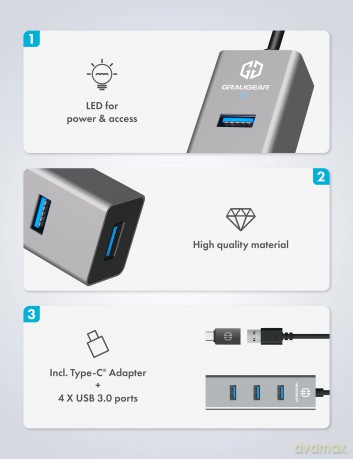 GRAUGEAR USB-HUB 4x USB 3.0 Ports Type-A