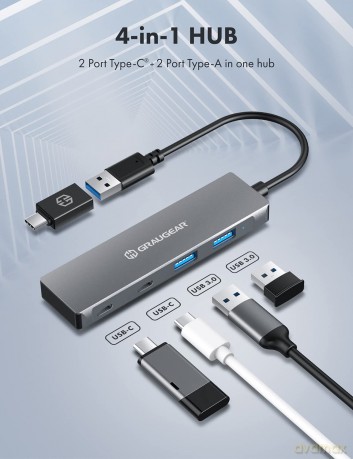GRAUGEAR USB-HUB 4x USB 3.0, 2x Type-C u