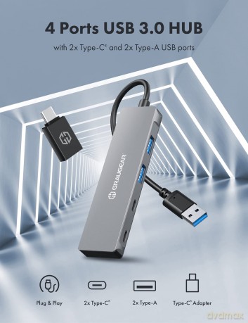 GRAUGEAR USB-HUB 4x USB 3.0, 2x Type-C u