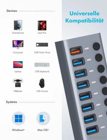 GRAUGEAR USB-HUB 7x USB 3.0 Ports + 1 US