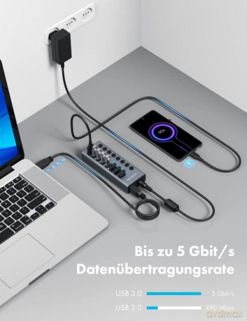 GRAUGEAR USB-HUB 7x USB 3.0 Ports + 1 US